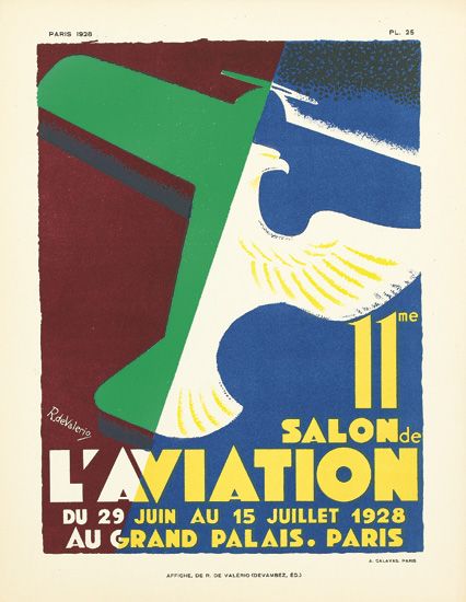 D''APRÈS ROGER DE VALERIO (1896-1951). 11me SALON DE l''AVIATION. 1928. 11x8 inches, 28x22 cm. Calavas, Paris.
